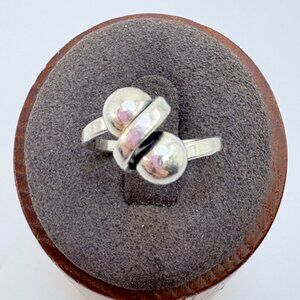 VTG Solid Sterling Silver 925 Wrapped Bead Design Bypass Ring Size 6.25